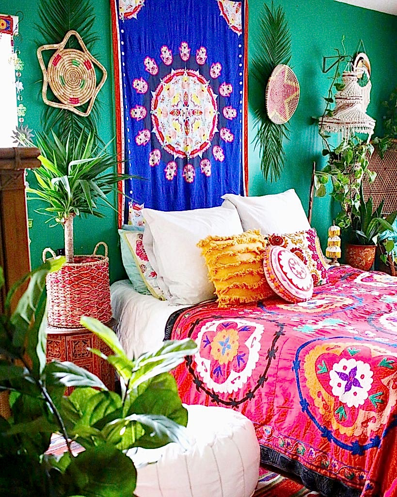 bohemian style colorful bedroom