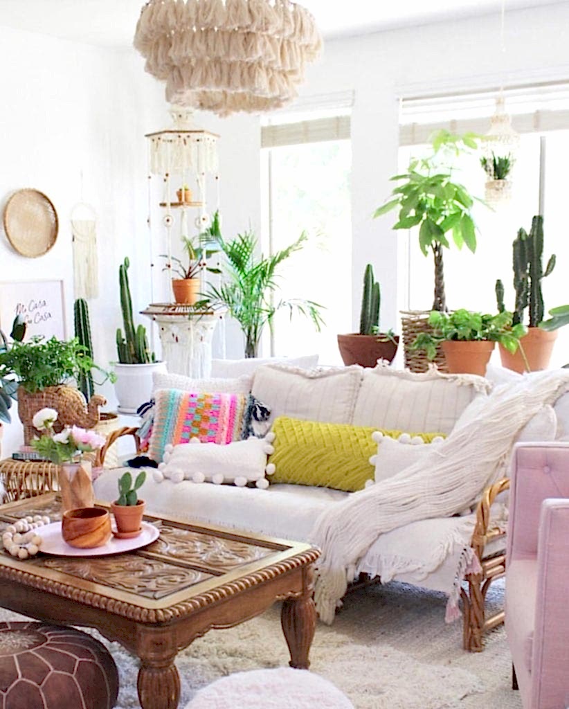 colorful bohemian home, bohemian style living room