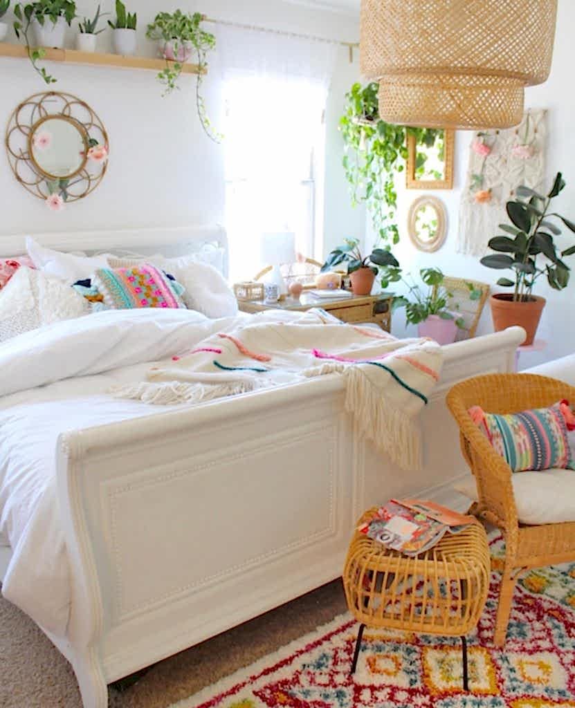 colorful bohemian home, bohemian style bedroom